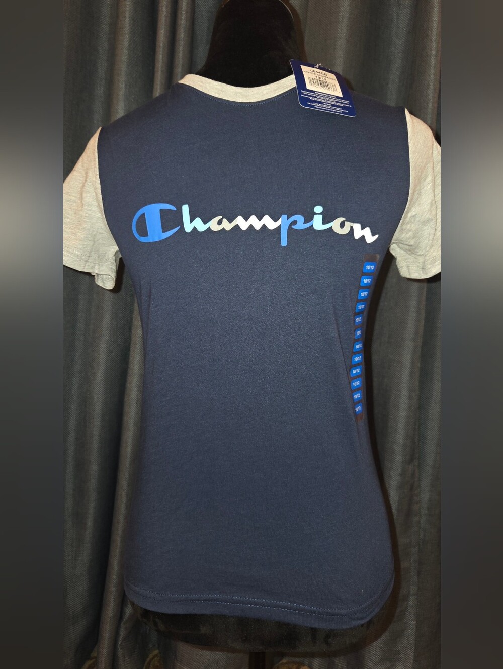 Champion Boys' Colorblock Script Logo T-Shirt (Size Medium 10/12) in Navy Blue a